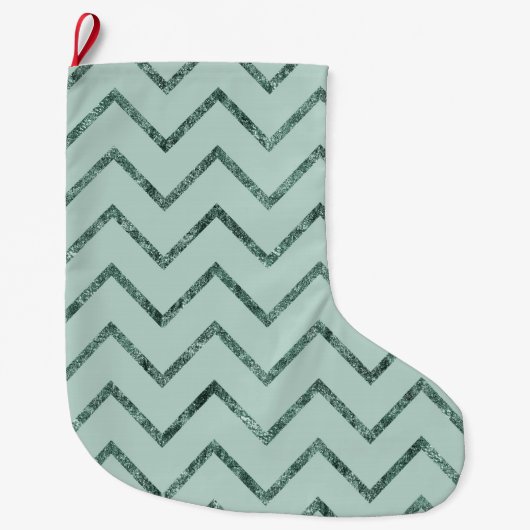 Mint Glam Chevron zigzag strepen Grote Kerstsok (Voorkant)