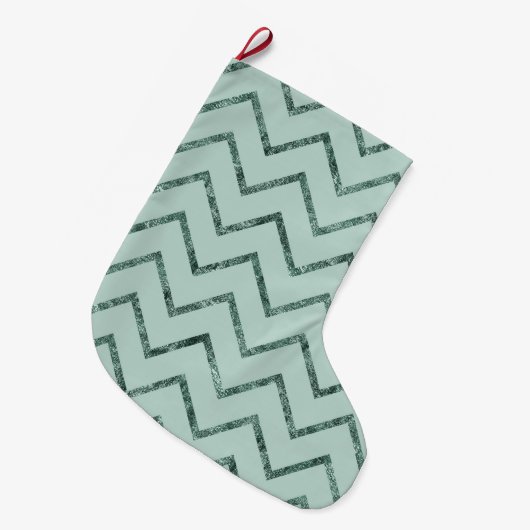 Mint Glam Chevron zigzag strepen Grote Kerstsok (Voorkant (Hangend))