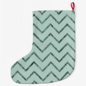 Mint Glam Chevron zigzag strepen Grote Kerstsok (Achterkant)