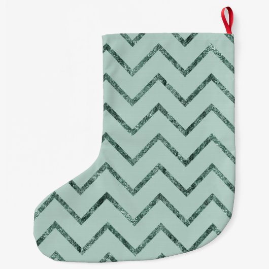 Mint Glam Chevron zigzag strepen Grote Kerstsok (Achterkant)
