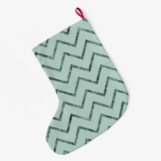 Mint Glam Chevron zigzag strepen Grote Kerstsok (Achterkant (Hangend))
