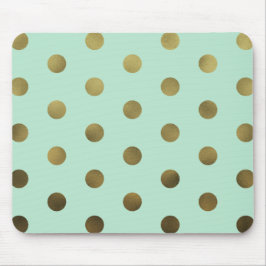 Mint Glam Faux Gold Polka Dots Modern Mousepad Muismat