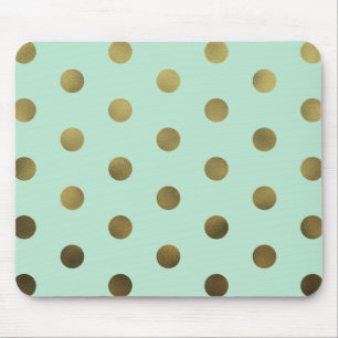 Mint Glam Faux Gold Polka Dots Modern Mousepad Muismat