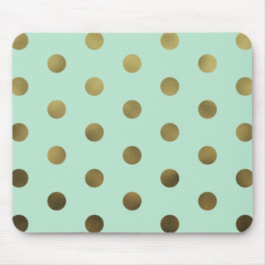 Mint Glam Faux Gold Polka Dots Modern Mousepad Muismat (Voorkant)