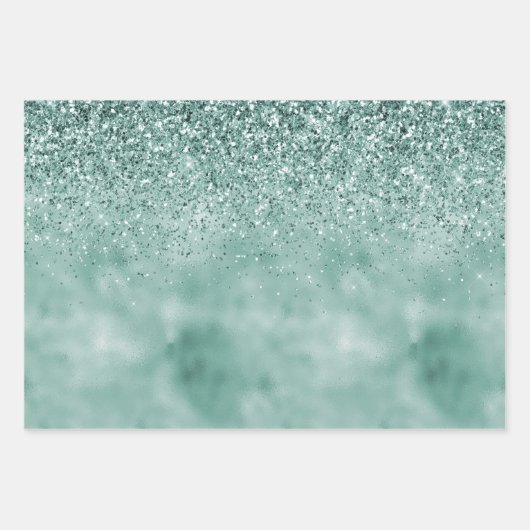Mint Glam Glitter Inpakpapier Vel (Voorkant)