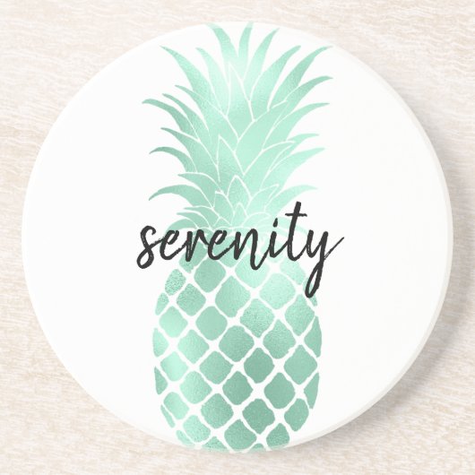 Mint glam glitzy ananas zandsteen onderzetter (Voorkant)