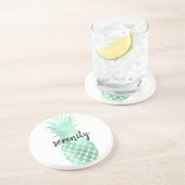 Mint glam glitzy ananas zandsteen onderzetter (Zijkant)