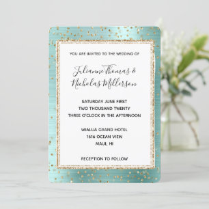 Mint Glam Gold Sparkle Confetti Wedding Kaart