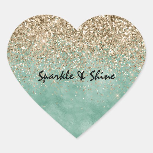 Mint Glam Gold Sparkle Glitter Hart Sticker (Voorkant)