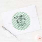 Mint Glitter Anker Stripes Gepersonaliseerd adres Ronde Sticker (Envelop)