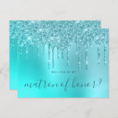 Mint glitter-druppels zullen mijn matron zijn. uitnodiging briefkaart (Voorkant / Achterkant)