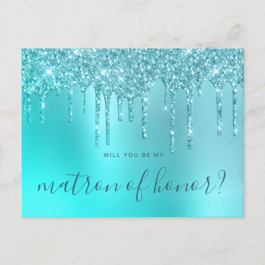 Mint glitter-druppels zullen mijn matron zijn. uitnodiging briefkaart (Voorkant)