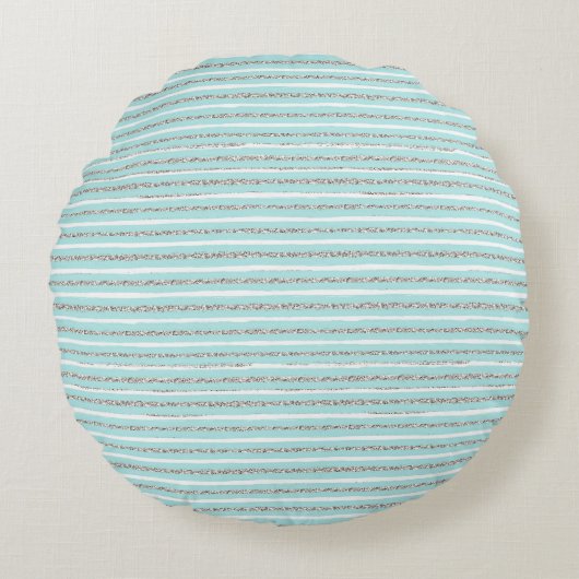 Mint Glitter Effect Stripe Patroon Rond Kussen (Voorkant)