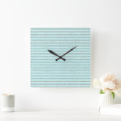 Mint Glitter Effect Stripe Patroon Vierkante Klok (Huis)