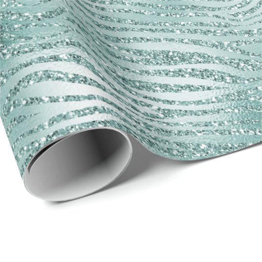 Mint Glitter Glitzy Sparkle Zebra Print Cadeaupapier (Rol Hoek)