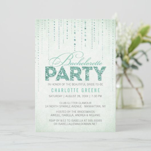 Mint Glitter Kijk Bachelorette Kaart (Staand voorkant)