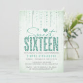 Mint Glitter look Sweet 16 (zestien) Party Kaart (Staand voorkant)