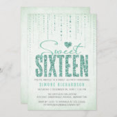 Mint Glitter look Sweet 16 (zestien) Party Kaart (Voorkant / Achterkant)