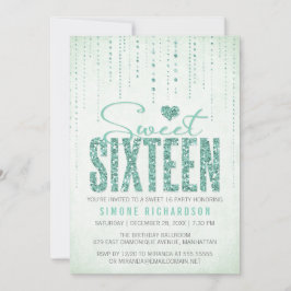 Mint Glitter look Sweet 16 (zestien) Party Kaart