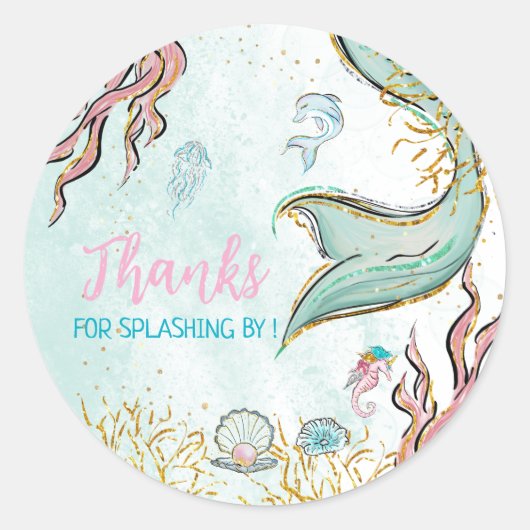 Mint Glitter Mermaid tail Thank You Ronde Sticker (Voorkant)