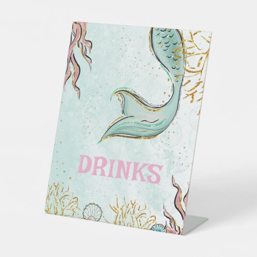 Mint Glitter Mermaid tail under the sea Drinks Reclamebord Met Voetstuk (Voorkant)