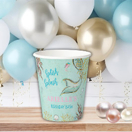 Mint Glitter Mermaid tail under the sea  Papieren Bekers