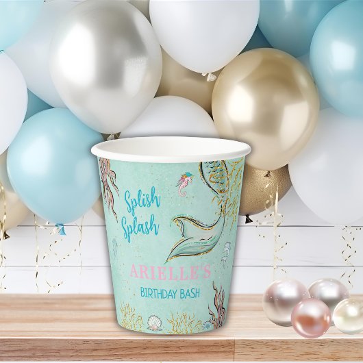 Mint Glitter Mermaid tail under the sea  Papieren Bekers