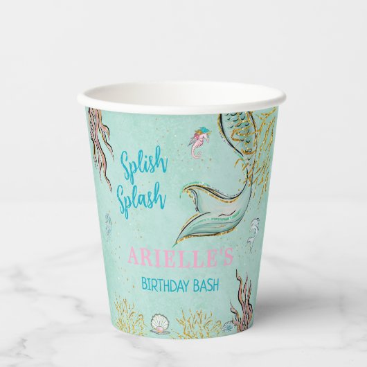 Mint Glitter Mermaid tail under the sea  Papieren Bekers (Voorkant)