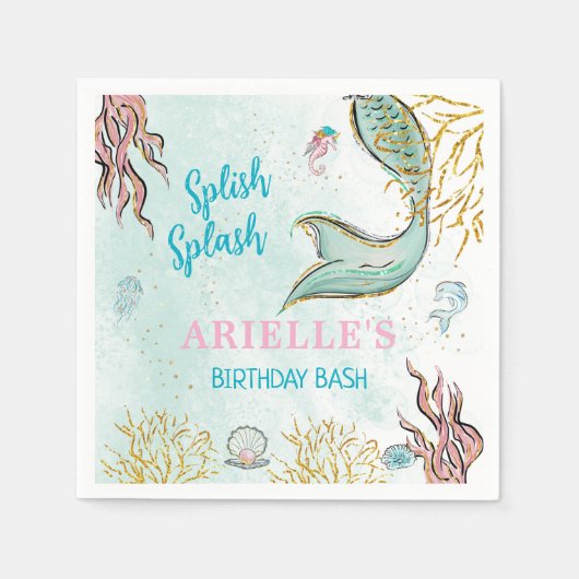 Mint Glitter Mermaid tail under the sea  Servet (Voorkant)