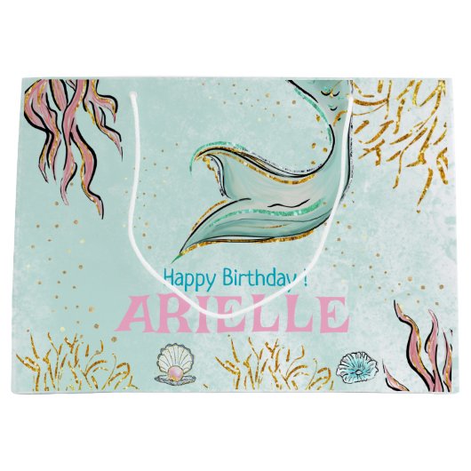 Mint Glitter Mermaid tail under the sea Treats Groot Cadeauzakje (Voorkant)