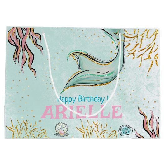 Mint Glitter Mermaid tail under the sea Treats Groot Cadeauzakje (Achterkant)