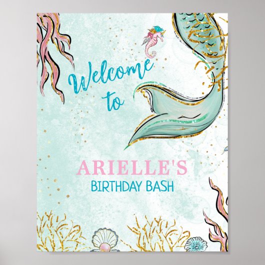 Mint Glitter Mermaid tail under the sea Welcome  Poster (Voorkant)