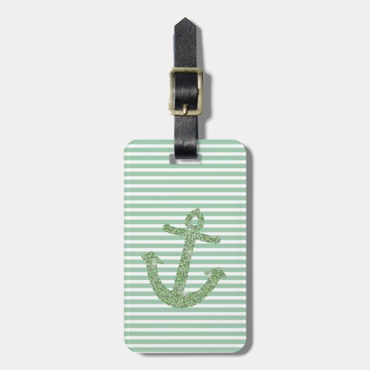 Mint Glitter Nautisch Anker Bagagelabel (Voorkant verticaal)