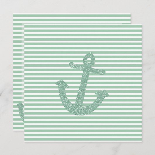 Mint Glitter Nautisch Anker Kaart (Voorkant / Achterkant)