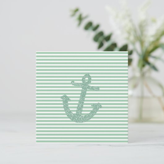 Mint Glitter Nautisch Anker Kaart (Staand voorkant)