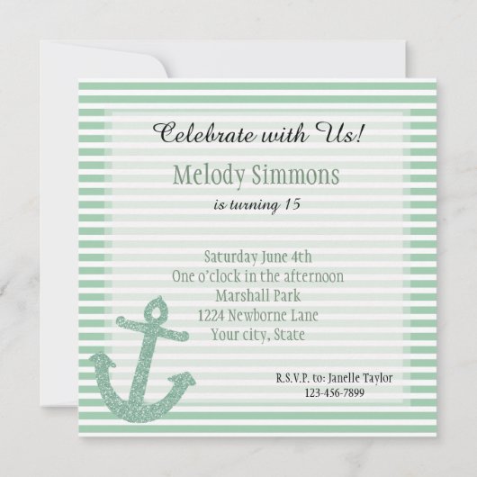 Mint Glitter Nautisch Anker Kaart (Achterkant)