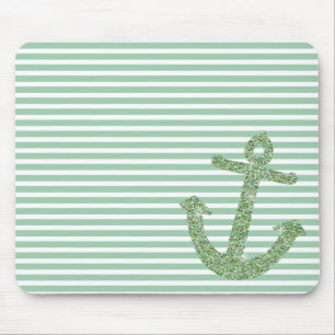 Mint Glitter Nautisch Anker Muismat