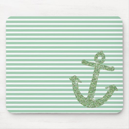 Mint Glitter Nautisch Anker Muismat (Voorkant)