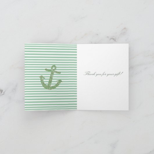 Mint Glitter nautische anker dank u Bedankkaart (Binnen)