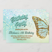 Mint glitter vlinder Verjaardag Uitnodiging (Voorkant / Achterkant)