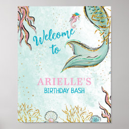 Mint Glitter Zeemeerminnenstaart onder de zee Welk Poster