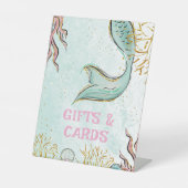 Mint Glitter Zeemeerminstaart onder het zee Gifts Reclamebord Met Voetstuk (Voorkant)