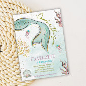 Mint Glitter Zeemeerminstaart onder het zee Uitnod Kaart