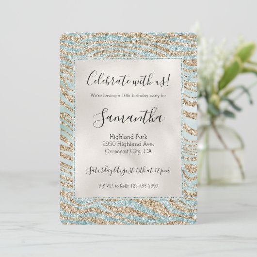  Mint Glitzy Sparkle Gold Zebra Glitter   Kaart (Staand voorkant)