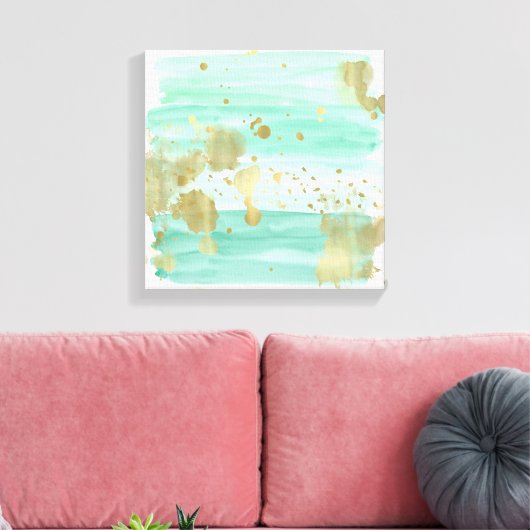 Mint Gold Abstract Canvas Afdruk (Insitu (Woonkamer))