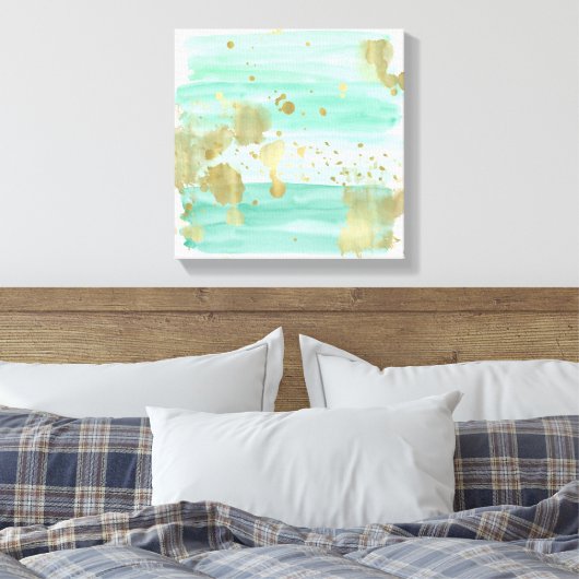 Mint Gold Abstract Canvas Afdruk (Insitu (Slaapkamer))