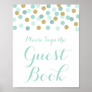 Mint & Gold Baby shower Onderteken de gebarentaal Poster