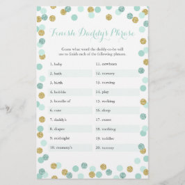 Mint & Gold Baby shower Voltooi het Phrase Game va
