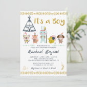 Mint Gold Boho Dieren Het is een Baby shower van e Kaart (Staand voorkant)