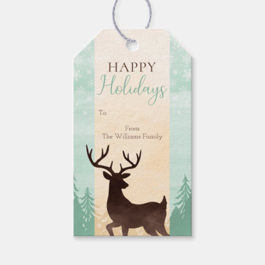 Mint Gold Brown Deer Woodland Holiday Gift Label Cadeaulabel (Voorkant)